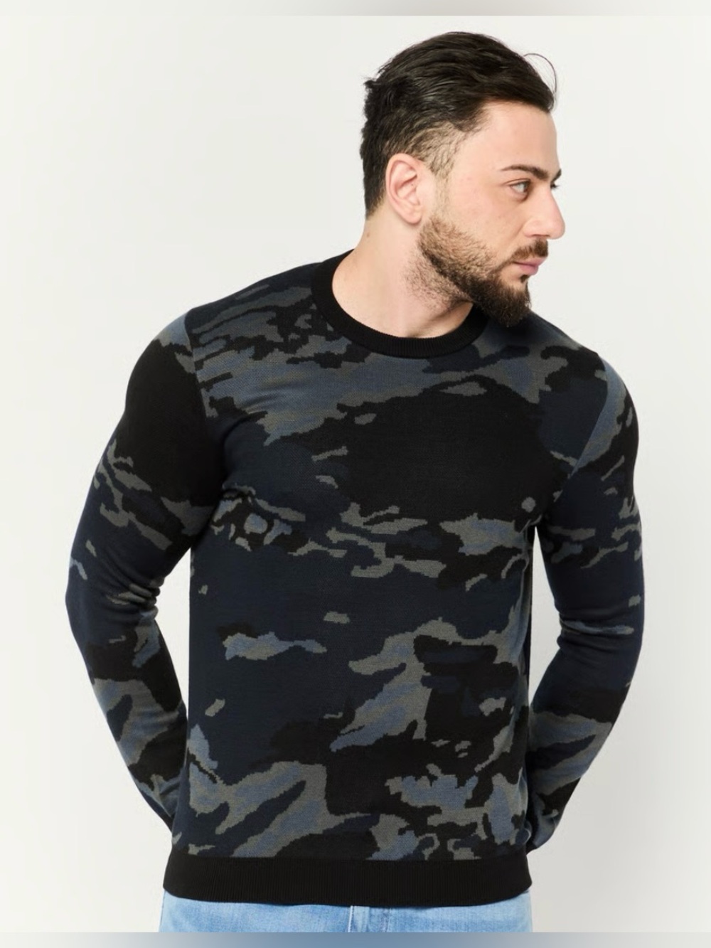 💣 Perry Ellis Navy & Black Camouflage Crewneck Sweater 💣